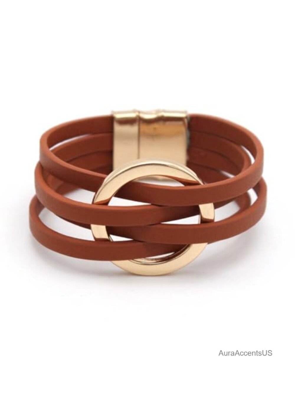 Leather Wrap Bracelet Gold Circle Charm Boho Multilayer Stackable Cuff